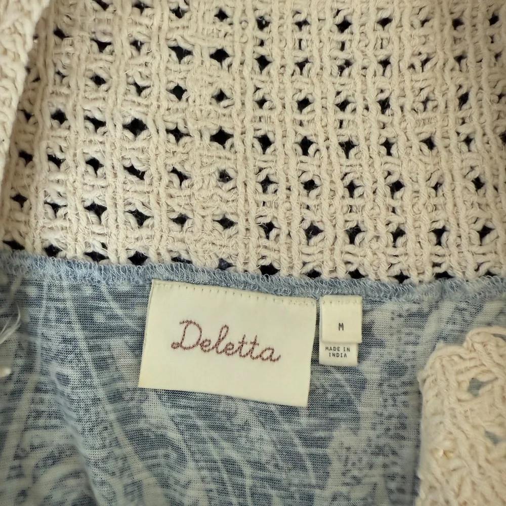 Anthropologie Blue Crocheted Trim Sleeveless Blouse - Delete - Picture 3 of 4